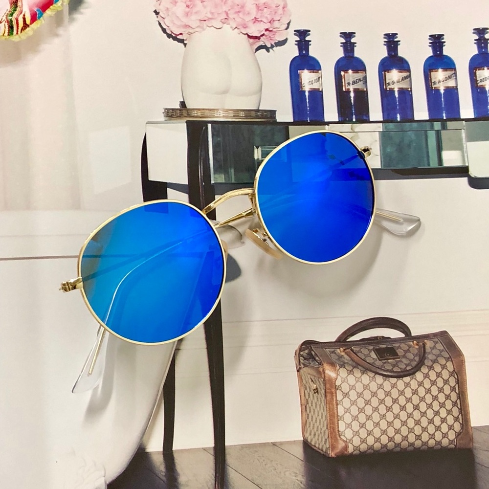 LENNON - BLUE POLARIZE ROUND MIRRORED SUNGLASSES